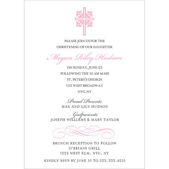 Pink Ornate Scroll Cross Invitations